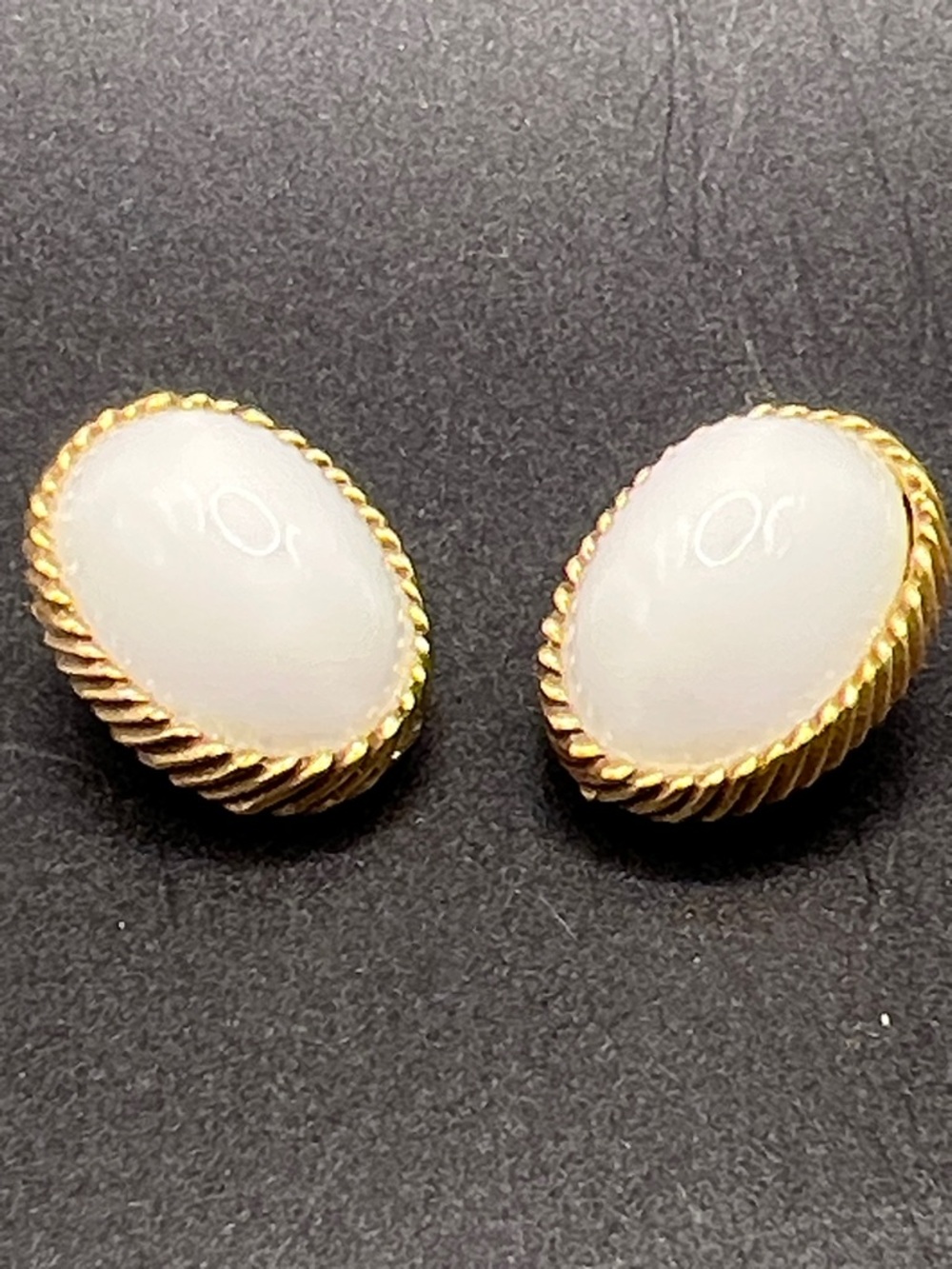 Classic White Lucite Cabochon  Earrings